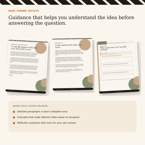 Guided reading and reflection pages inside The Soft Life Foundation