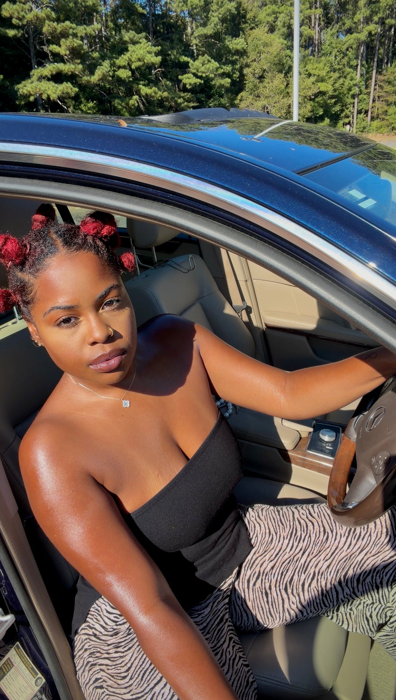 Close portrait of Jess in a car